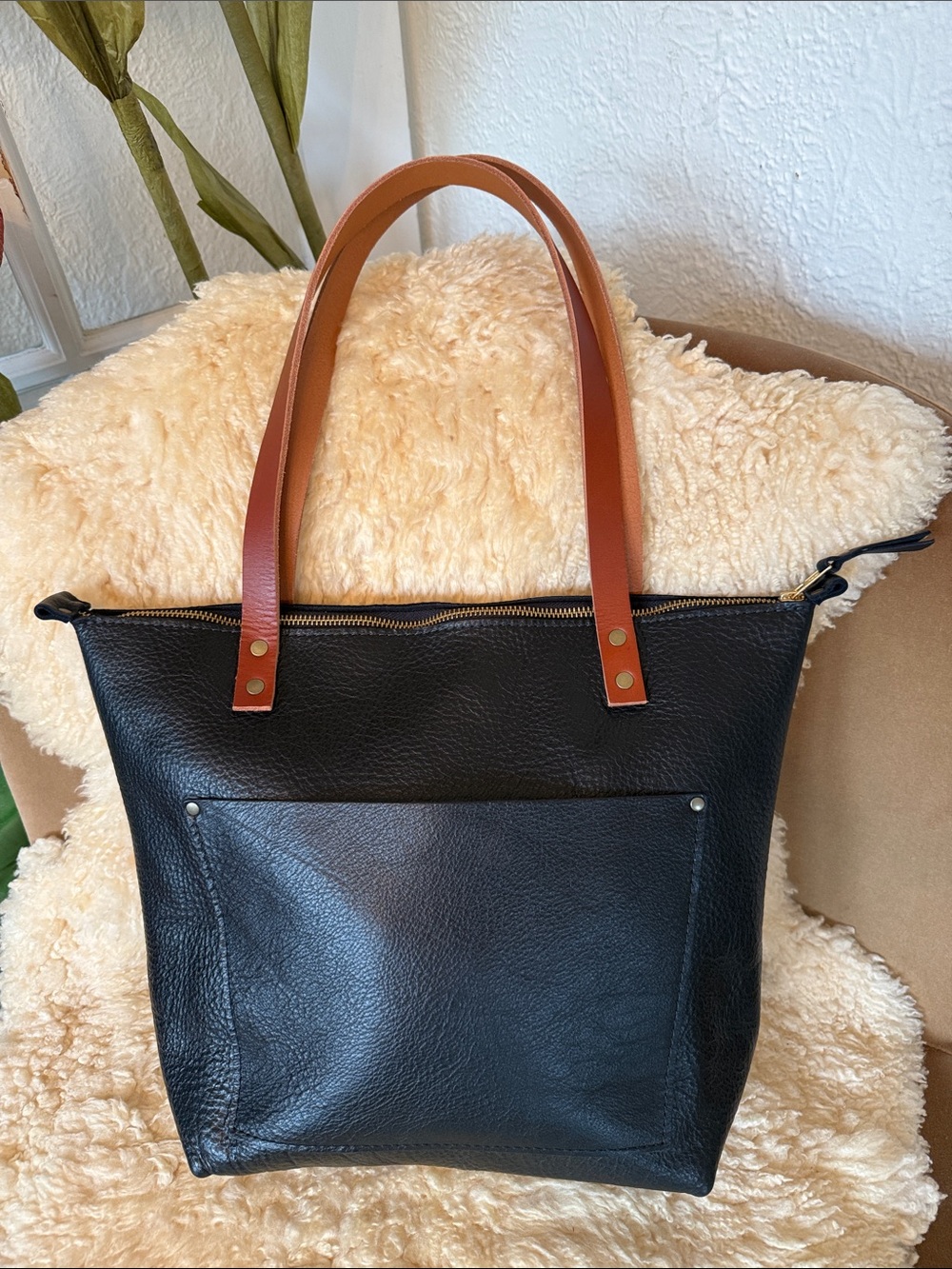 Portland Leather Black Leather Tote Bag